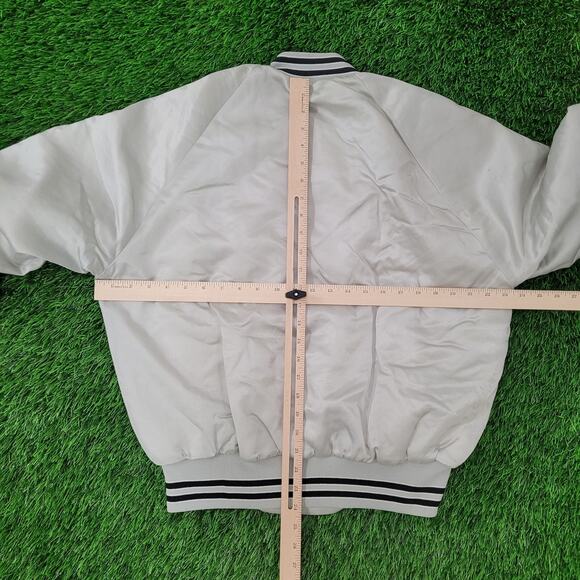 Vintage G Logo Pla-Jac Letterman Cropped Bomber Jacket Medium 24x24 Raglan Satin - Picture 7 of 10